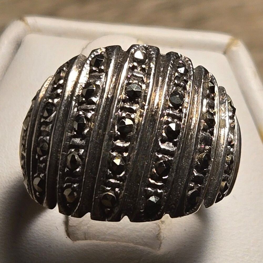 Dome Marcasite vintage sterling silver ring sz 7